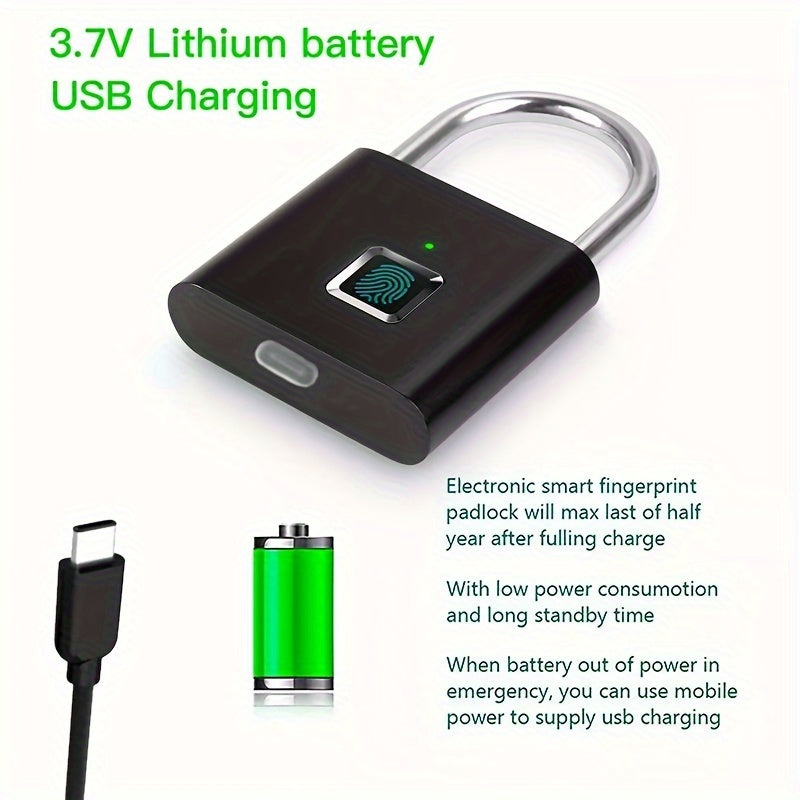 Cadenas Intelligent Compact à Empreinte Digitale – Étanche, Sans Clé, Rechargeable USB, Aluminium Léger – Idéal pour Bagages, Valises et Sacs à Dos