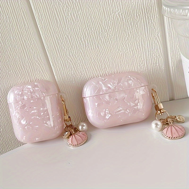 Coque Motif Coquillage Rose – Avec Pendentif Coquillage, Coque Protectrice Durable pour AirPods Pro 2, AirPods 1/2 et AirPods 3