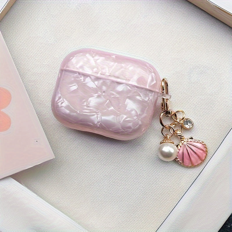 Coque Motif Coquillage Rose – Avec Pendentif Coquillage, Coque Protectrice Durable pour AirPods Pro 2, AirPods 1/2 et AirPods 3