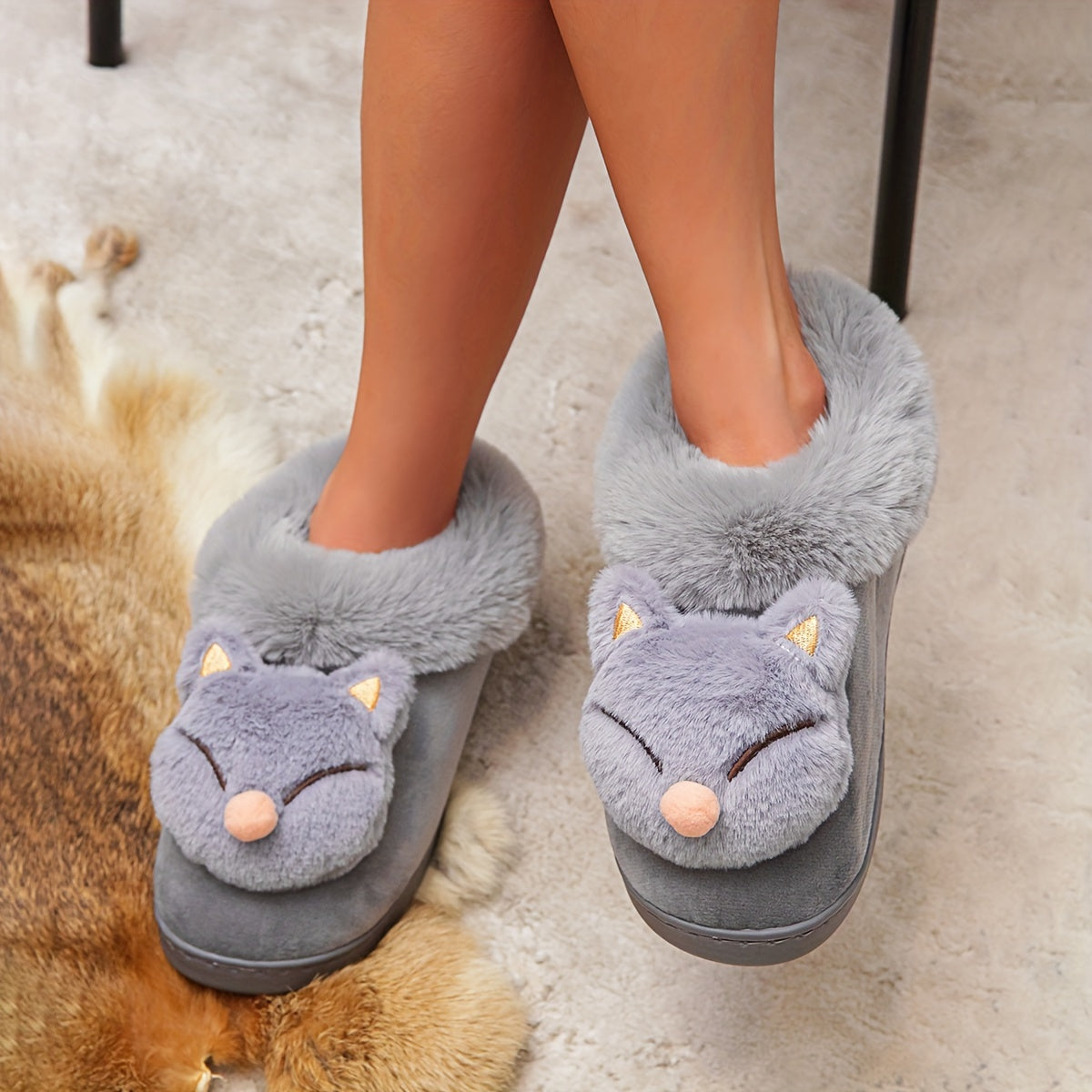 Chaussons d’Intérieur pour Femmes – Peluche Lapin Mignonne