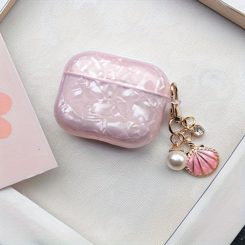 Coque Motif Coquillage Rose – Avec Pendentif Coquillage, Coque Protectrice Durable pour AirPods Pro 2, AirPods 1/2 et AirPods 3