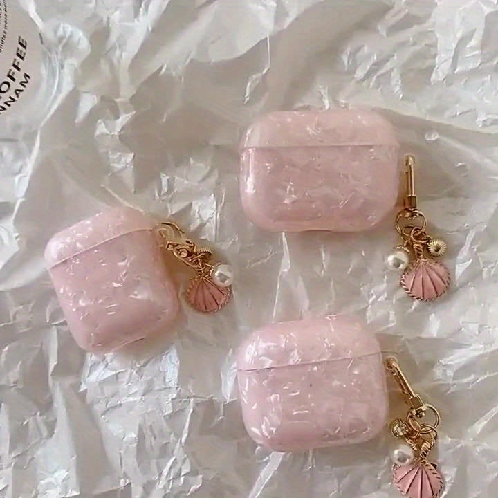 Coque Motif Coquillage Rose – Avec Pendentif Coquillage, Coque Protectrice Durable pour AirPods Pro 2, AirPods 1/2 et AirPods 3