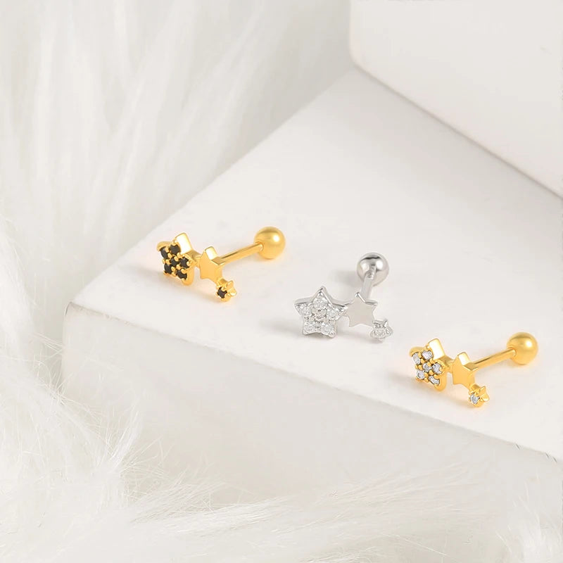 Boucles d’Oreilles CANNER en Argent 925 – Lot de 2 avec Zircon Blanc & Noir ✨