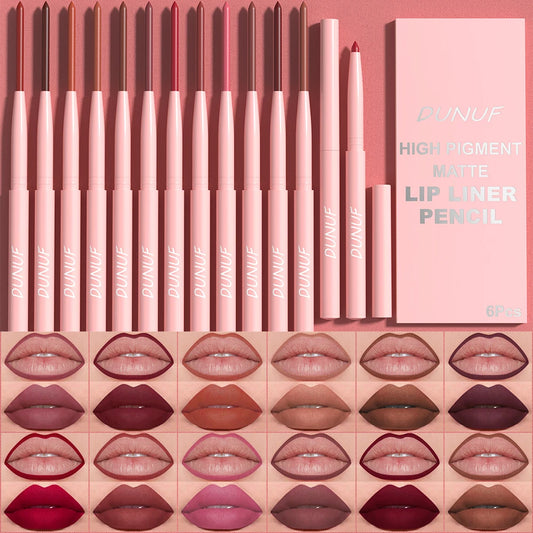 Set 6 Crayons à Lèvres – Longue Tenue, Waterproof, Anti-Transpiration, Couleur Intense et Non Décolorante, Maquillage Lèvres Facile à Appliquer