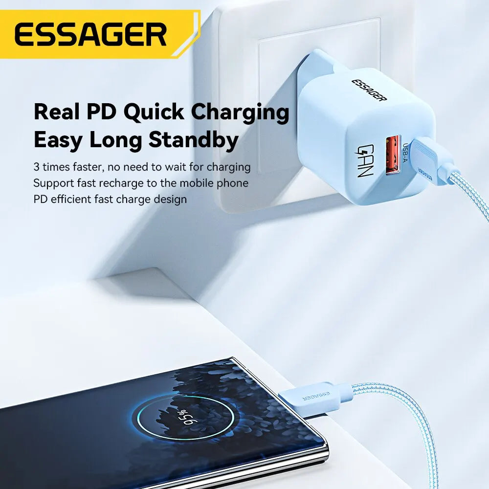 Chargeur USB-C Essager 20W GaN – Charge Rapide PD & QC 3.0 pour iPhone 14/13/12/11, iPad, Pro Max et Mini