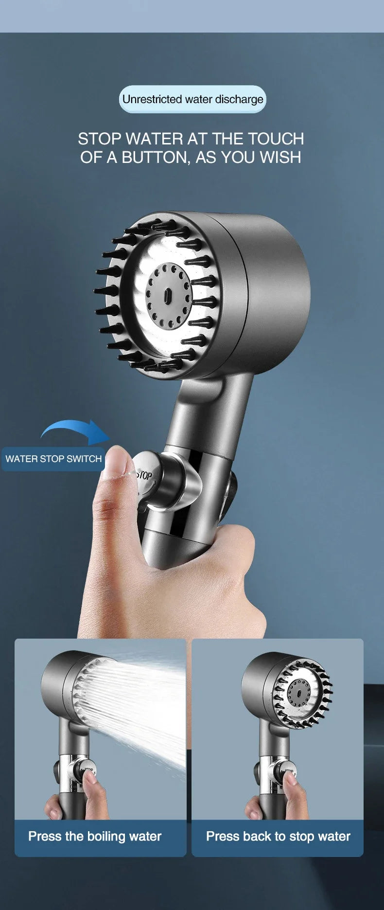 Pomme de Douche à Haute Pression – 3 Modes Réglables avec Brosse de Massage, Accessoire Salle de Bain 🚿✨