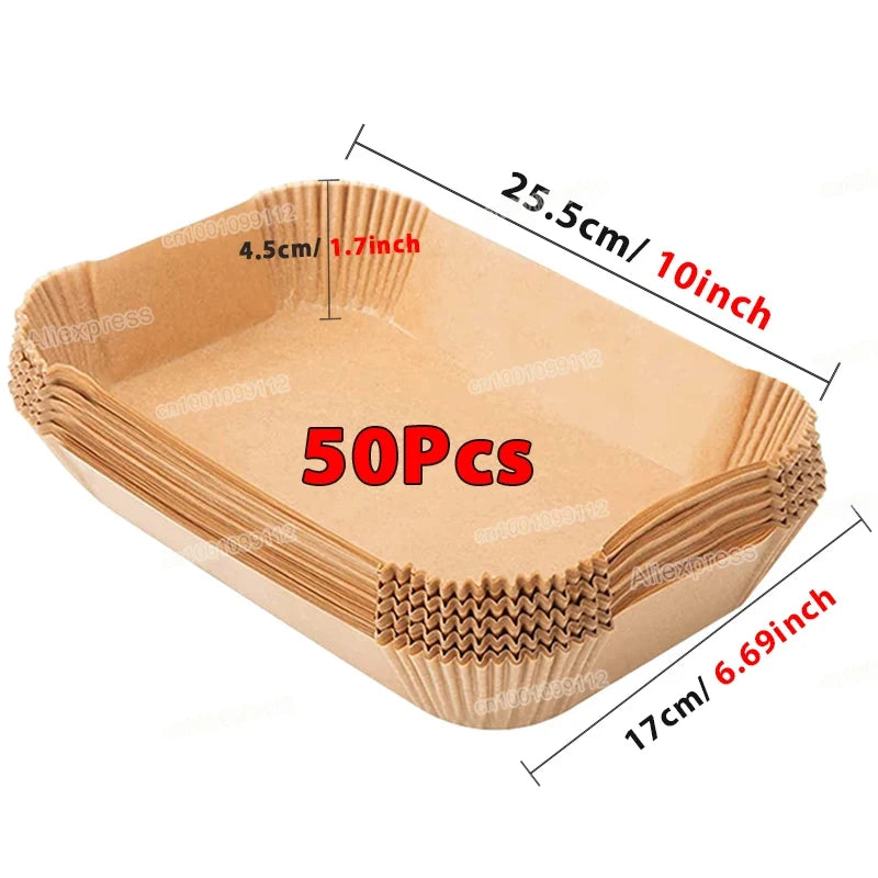 50/100 Feuilles de Papier Jetable Antiadhésif pour Airfryer – Ronds, Accessoires de Cuisine pour Friture et Cuisson