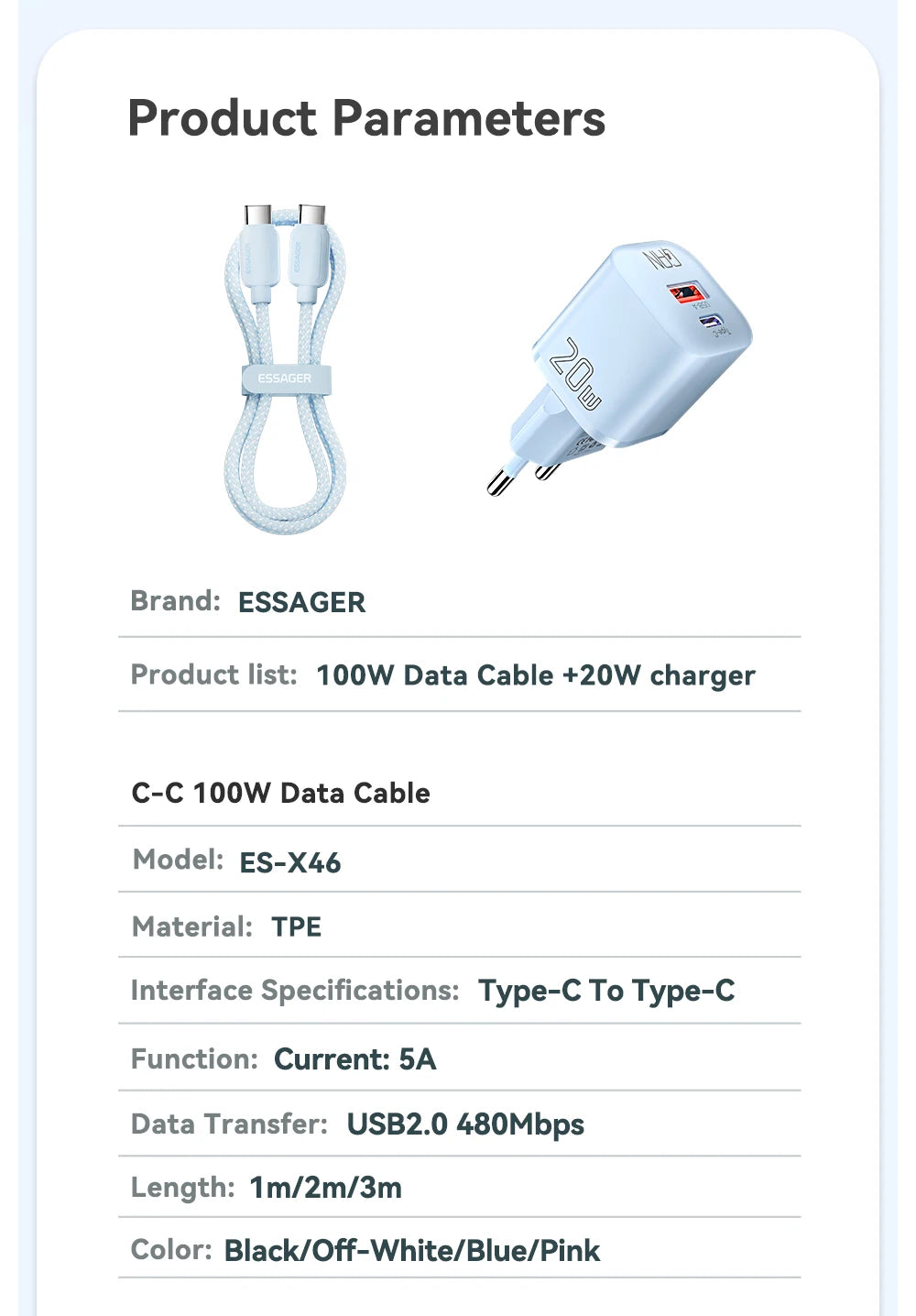 Chargeur USB-C Essager 20W GaN – Charge Rapide PD & QC 3.0 pour iPhone 14/13/12/11, iPad, Pro Max et Mini