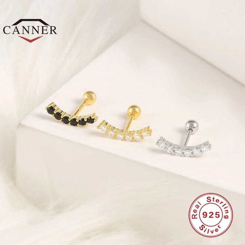 Boucles d’Oreilles CANNER en Argent 925 – Lot de 2 avec Zircon Blanc & Noir ✨