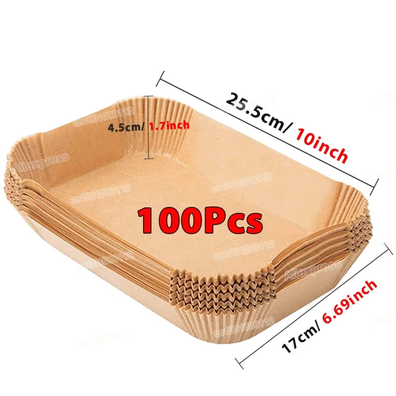50/100 Feuilles de Papier Jetable Antiadhésif pour Airfryer – Ronds, Accessoires de Cuisine pour Friture et Cuisson