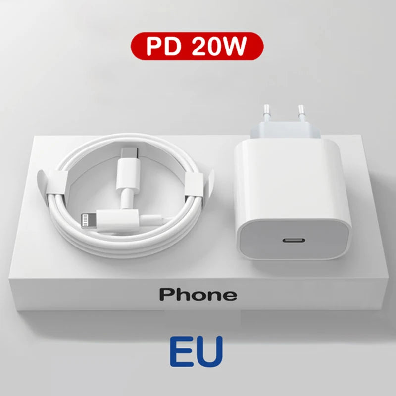 Chargeur PD 20W – USB-C Fast Charge pour iPhone 15/14/13 Pro Max/Mini, X, XS, Adaptateur Secteur à Charge Rapide