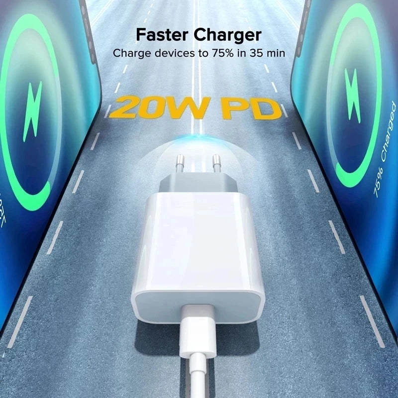 Chargeur PD 20W – USB-C Fast Charge pour iPhone 15/14/13 Pro Max/Mini, X, XS, Adaptateur Secteur à Charge Rapide