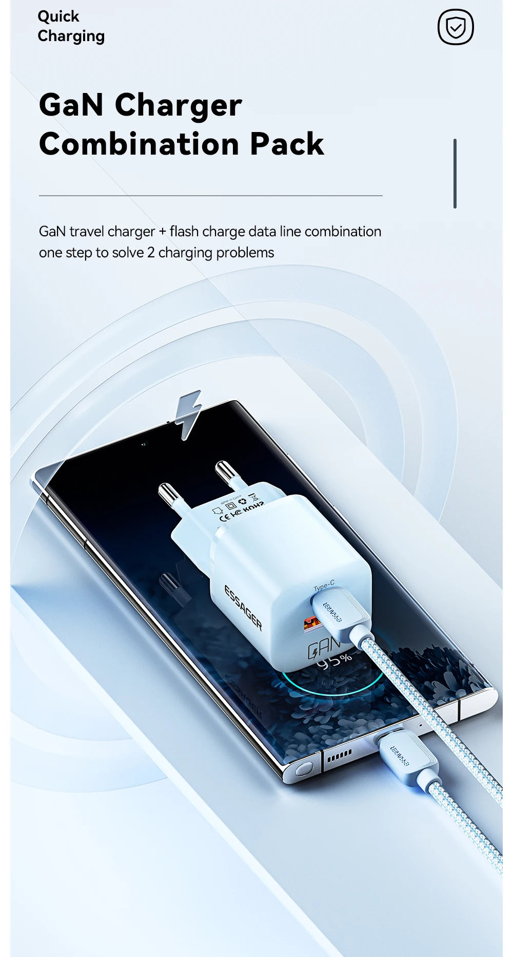 Chargeur USB-C Essager 20W GaN – Charge Rapide PD & QC 3.0 pour iPhone 14/13/12/11, iPad, Pro Max et Mini