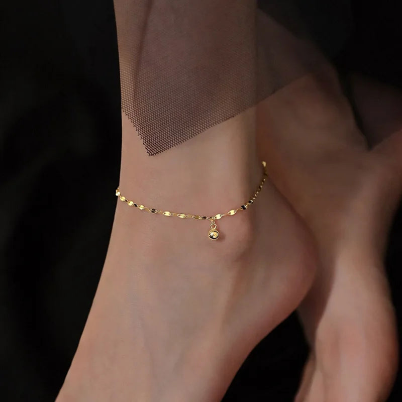 Bracelet Cheville Minimaliste Argenté – Chaînette à Perles pour Femme 🌸