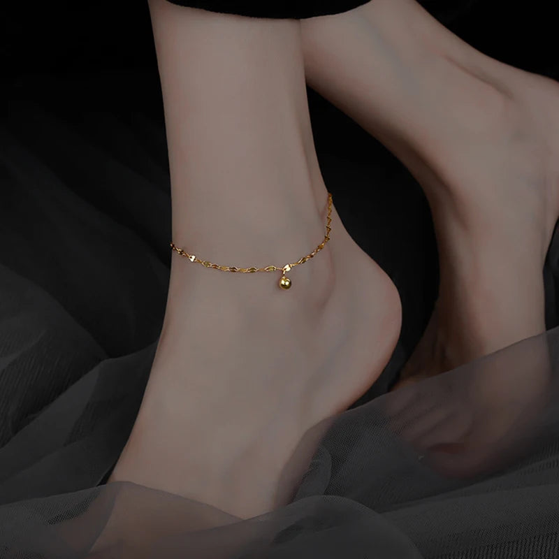 Bracelet Cheville Minimaliste Argenté – Chaînette à Perles pour Femme 🌸