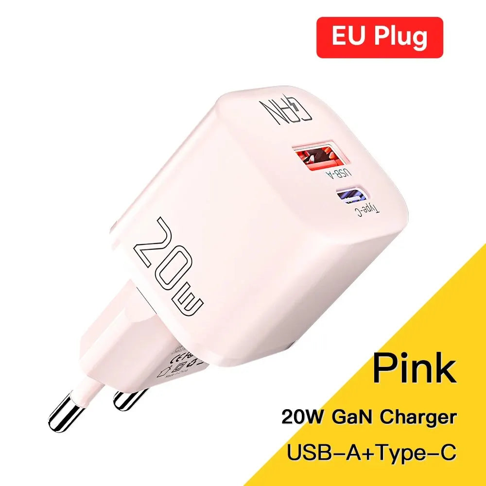 Chargeur USB-C Essager 20W GaN – Charge Rapide PD & QC 3.0 pour iPhone 14/13/12/11, iPad, Pro Max et Mini