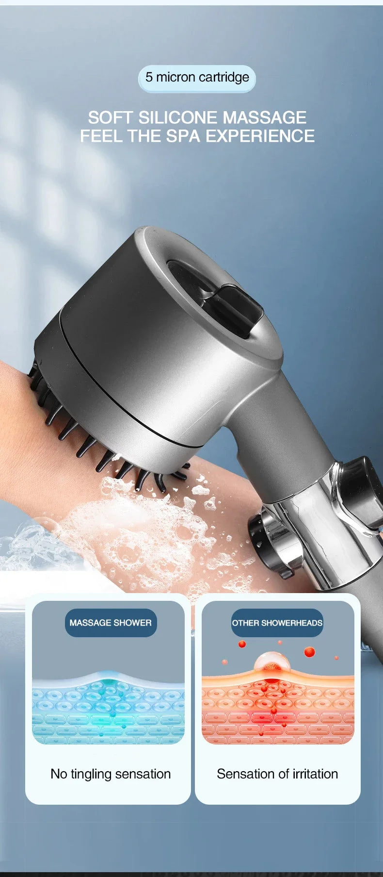Pomme de Douche à Haute Pression – 3 Modes Réglables avec Brosse de Massage, Accessoire Salle de Bain 🚿✨