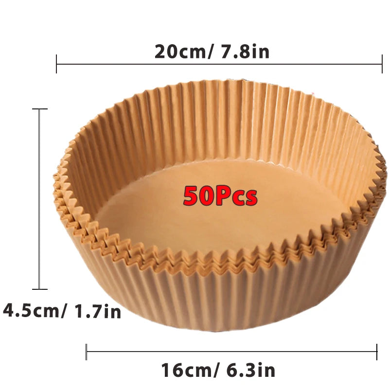 50/100 Feuilles de Papier Jetable Antiadhésif pour Airfryer – Ronds, Accessoires de Cuisine pour Friture et Cuisson