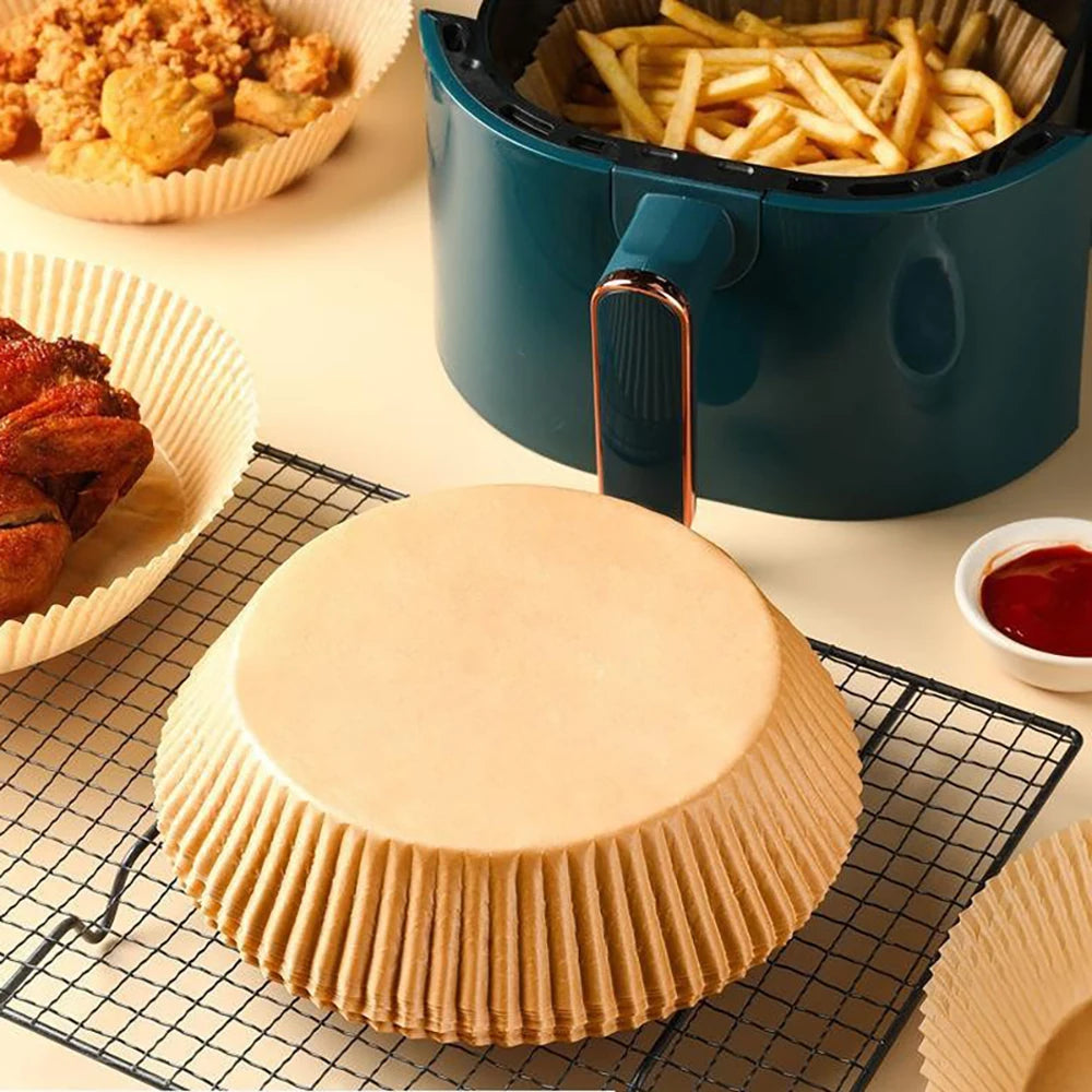 50/100 Feuilles de Papier Jetable Antiadhésif pour Airfryer – Ronds, Accessoires de Cuisine pour Friture et Cuisson