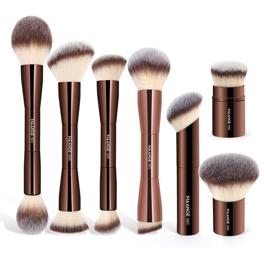 MAANGE – Pinceaux de Maquillage Double Tête pour Fond de Teint, Poudre, Anti-Cernes et Blush, Poils Doux en Fibre, Outils Cosmétiques