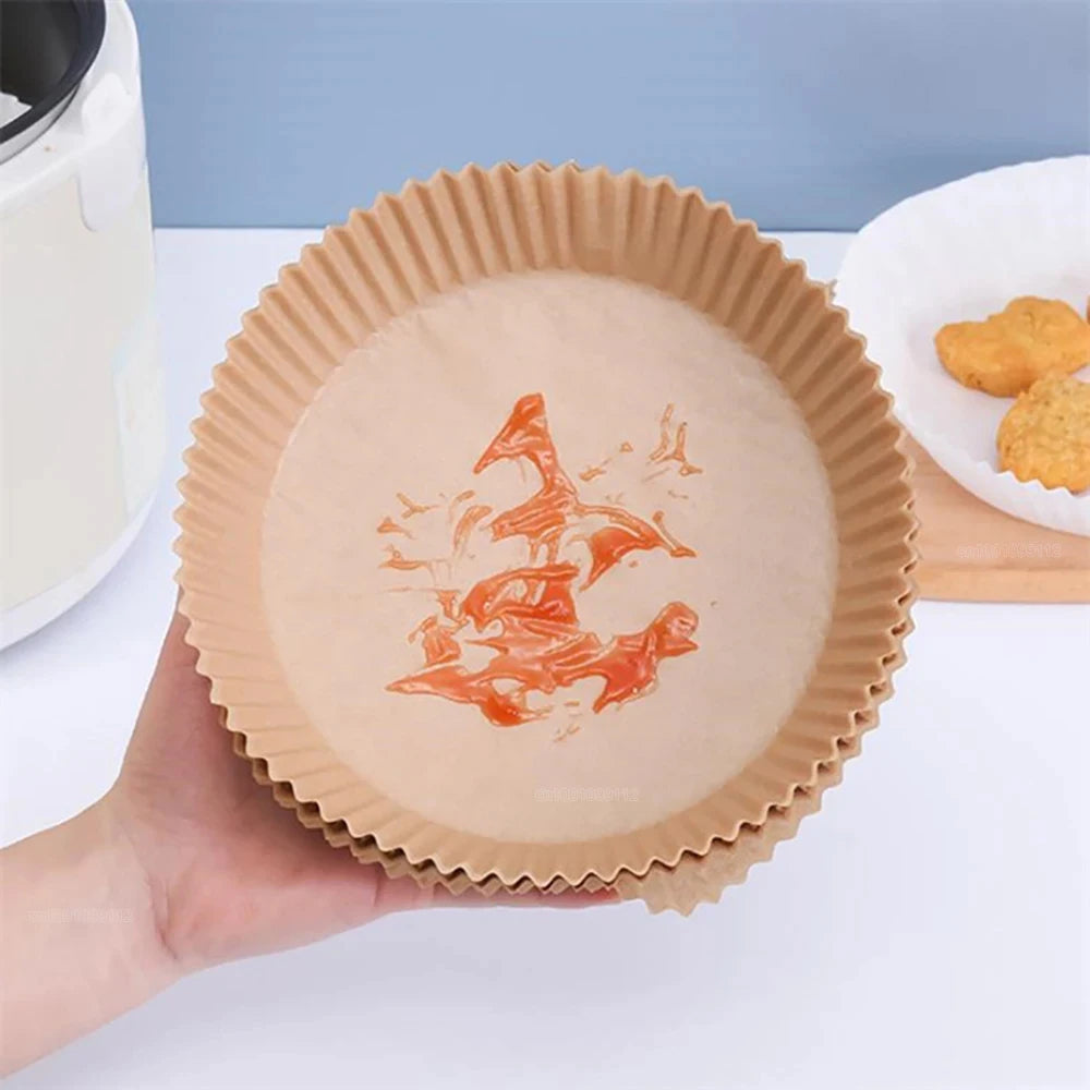 50/100 Feuilles de Papier Jetable Antiadhésif pour Airfryer – Ronds, Accessoires de Cuisine pour Friture et Cuisson