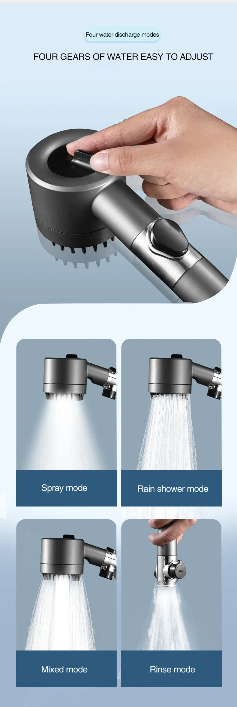 Pomme de Douche à Haute Pression – 3 Modes Réglables avec Brosse de Massage, Accessoire Salle de Bain 🚿✨