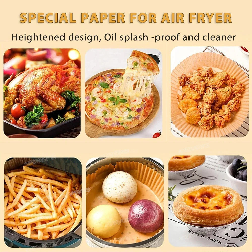 50/100 Feuilles de Papier Jetable Antiadhésif pour Airfryer – Ronds, Accessoires de Cuisine pour Friture et Cuisson