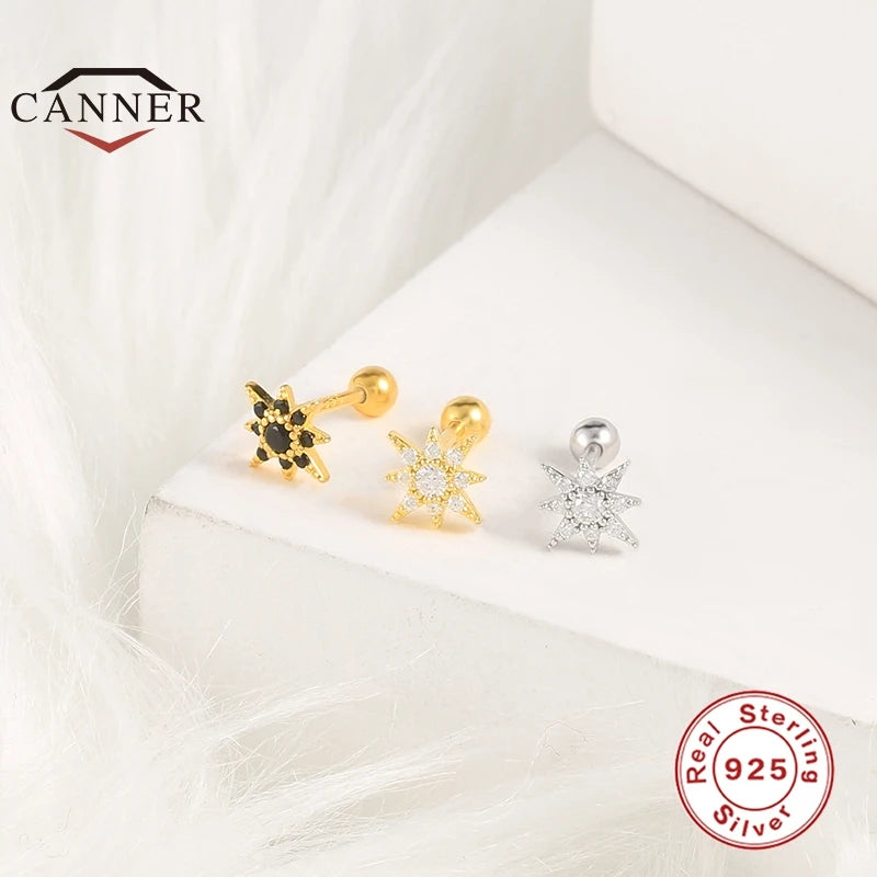 Boucles d’Oreilles CANNER en Argent 925 – Lot de 2 avec Zircon Blanc & Noir ✨