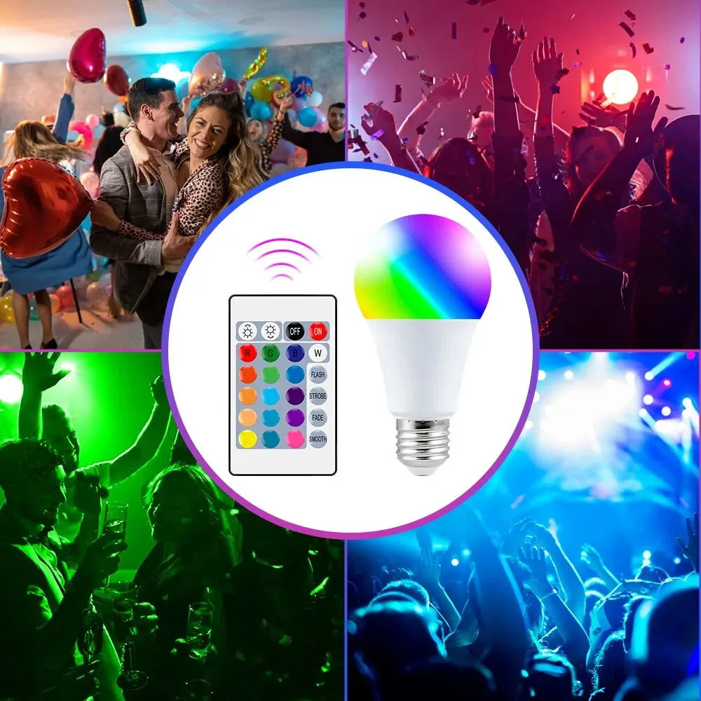 Ampoule LED RGB 16 Couleurs E27 – Multicolore Dimmable 220V avec Télécommande 24 Touches, Lampe Intelligente pour Ambiance et Éclairage Domestique