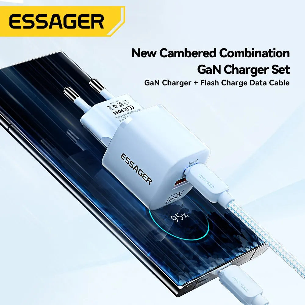 Chargeur USB-C Essager 20W GaN – Charge Rapide PD & QC 3.0 pour iPhone 14/13/12/11, iPad, Pro Max et Mini