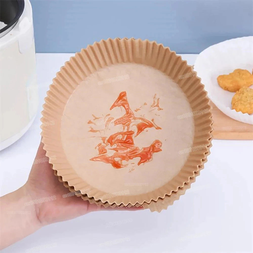 50/100 Feuilles de Papier Jetable Antiadhésif pour Airfryer – Ronds, Accessoires de Cuisine pour Friture et Cuisson