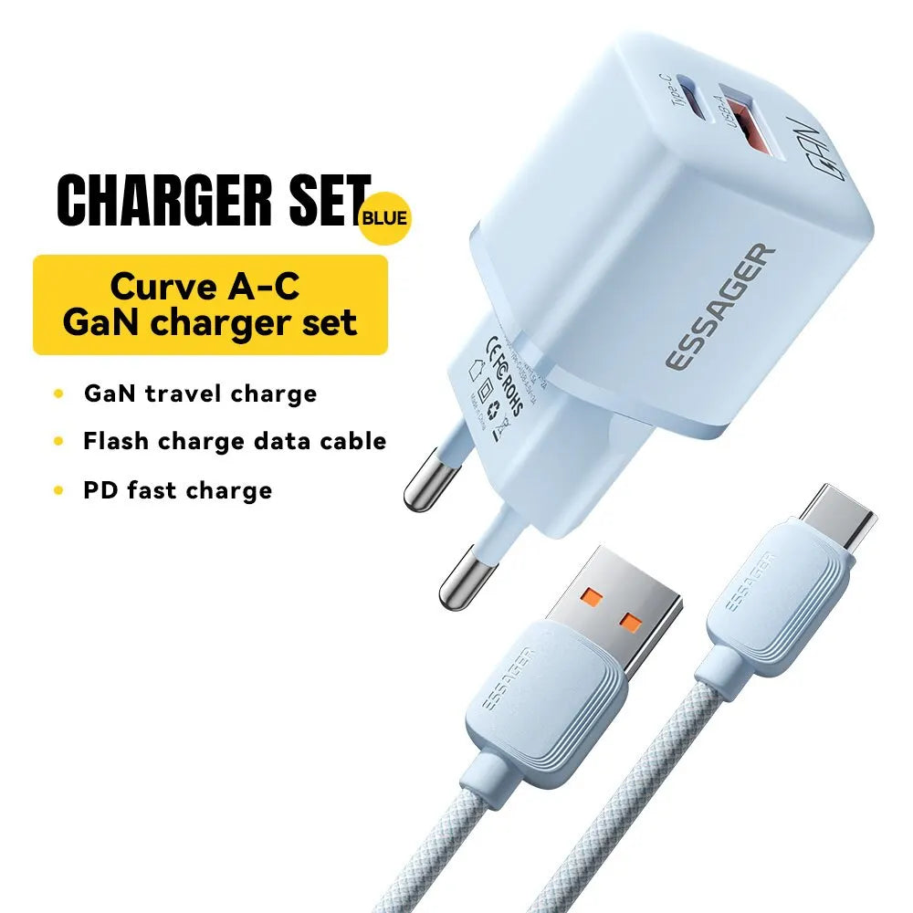 Chargeur USB-C Essager 20W GaN – Charge Rapide PD & QC 3.0 pour iPhone 14/13/12/11, iPad, Pro Max et Mini