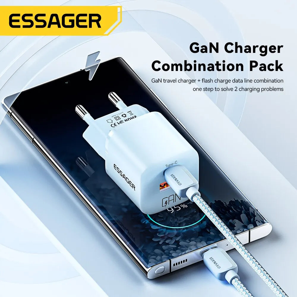 Chargeur USB-C Essager 20W GaN – Charge Rapide PD & QC 3.0 pour iPhone 14/13/12/11, iPad, Pro Max et Mini