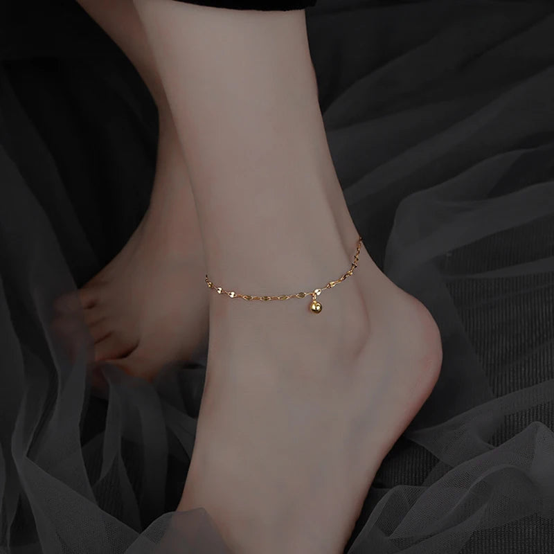 Bracelet Cheville Minimaliste Argenté – Chaînette à Perles pour Femme 🌸
