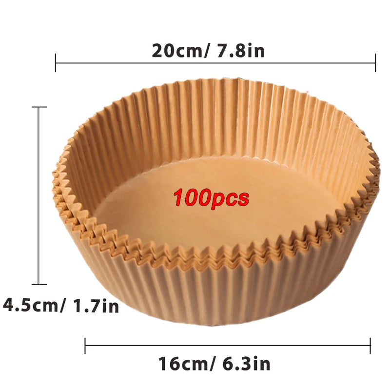 50/100 Feuilles de Papier Jetable Antiadhésif pour Airfryer – Ronds, Accessoires de Cuisine pour Friture et Cuisson