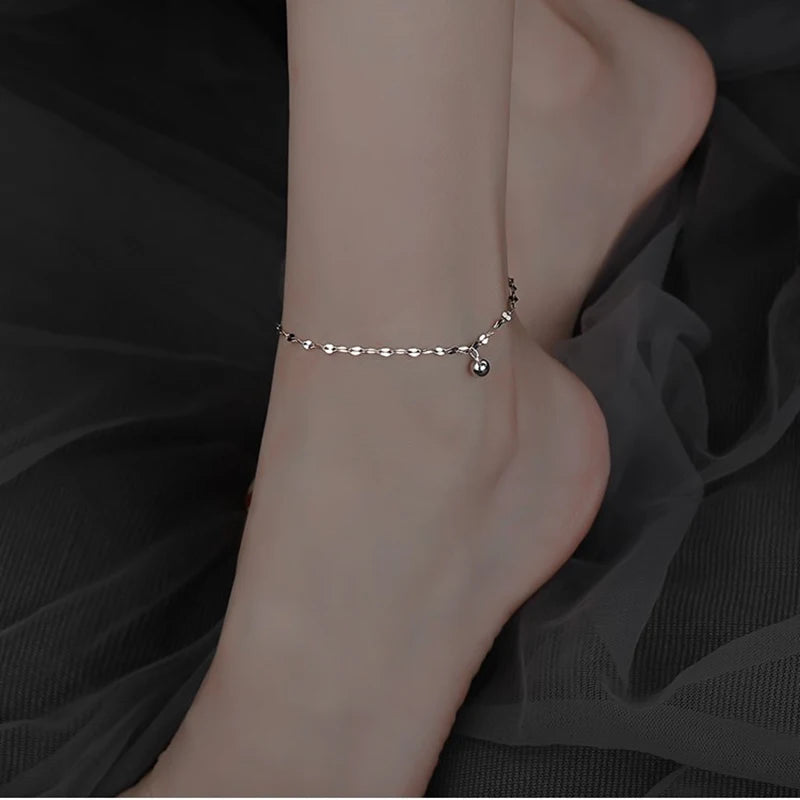Bracelet Cheville Minimaliste Argenté – Chaînette à Perles pour Femme 🌸