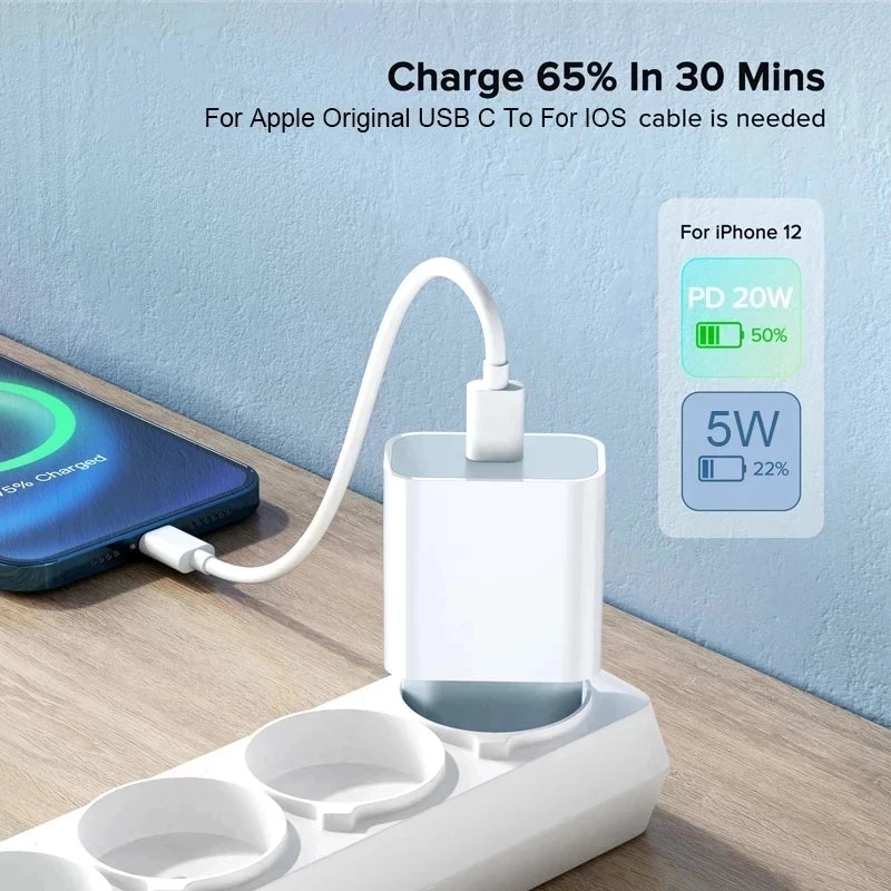 Chargeur PD 20W – USB-C Fast Charge pour iPhone 15/14/13 Pro Max/Mini, X, XS, Adaptateur Secteur à Charge Rapide