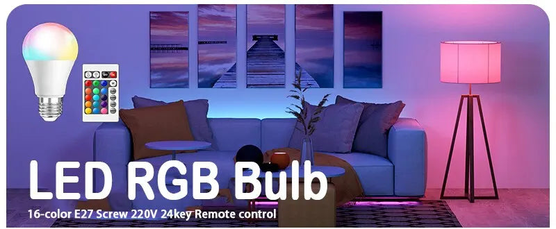 Ampoule LED RGB 16 Couleurs E27 – Multicolore Dimmable 220V avec Télécommande 24 Touches, Lampe Intelligente pour Ambiance et Éclairage Domestique