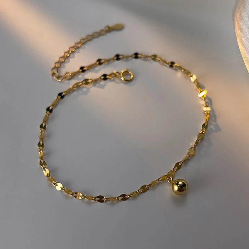 Bracelet Cheville Minimaliste Argenté – Chaînette à Perles pour Femme 🌸