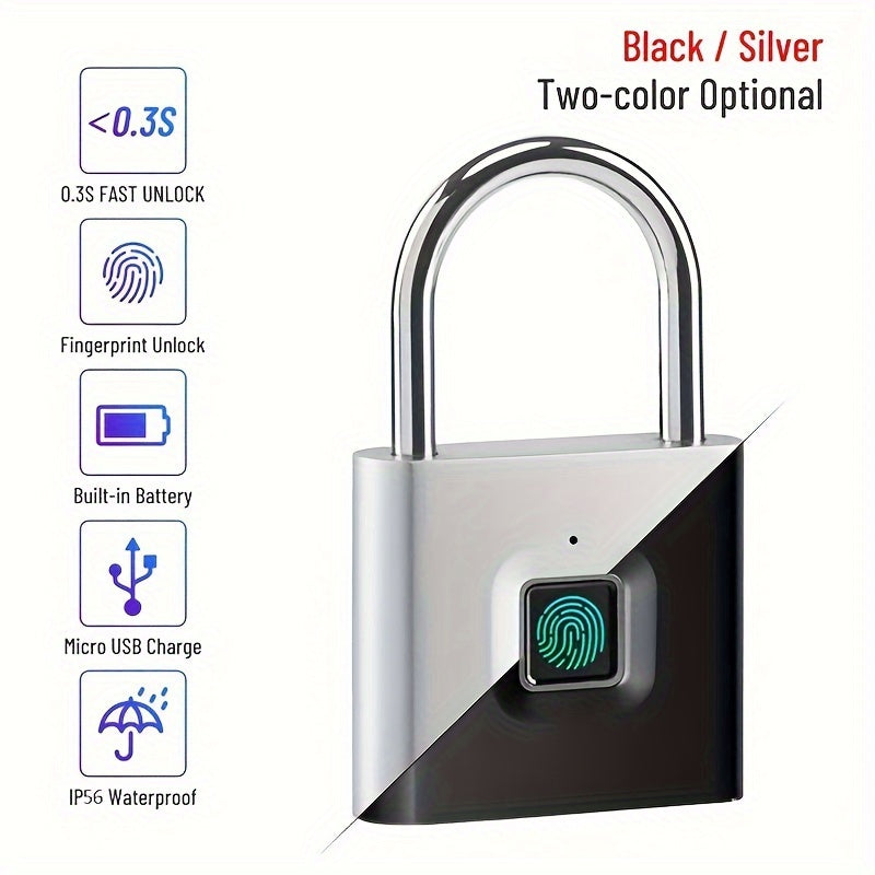 Cadenas Intelligent Compact à Empreinte Digitale – Étanche, Sans Clé, Rechargeable USB, Aluminium Léger – Idéal pour Bagages, Valises et Sacs à Dos