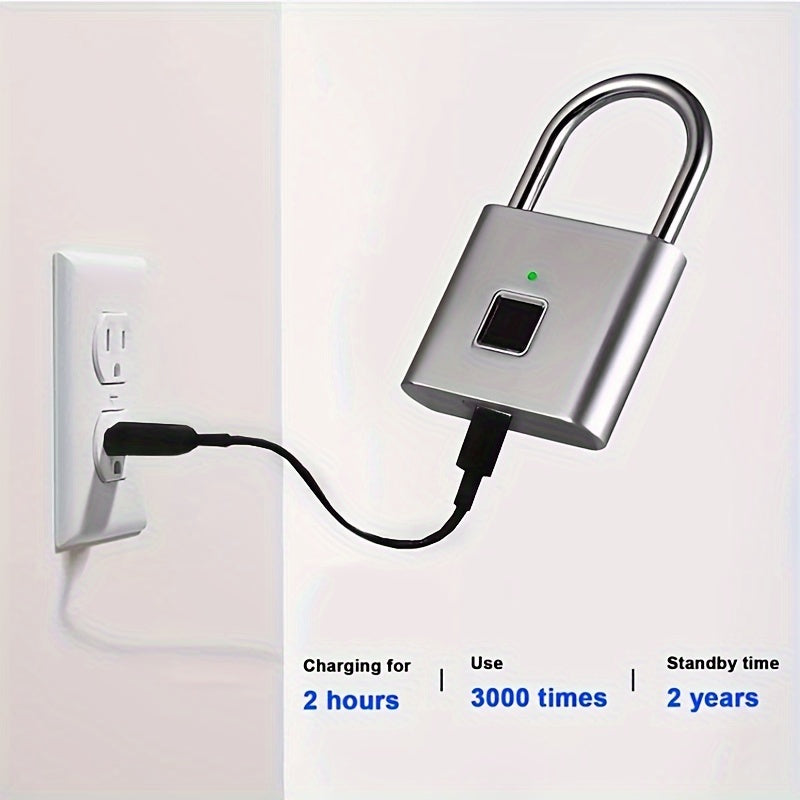 Cadenas Intelligent Compact à Empreinte Digitale – Étanche, Sans Clé, Rechargeable USB, Aluminium Léger – Idéal pour Bagages, Valises et Sacs à Dos