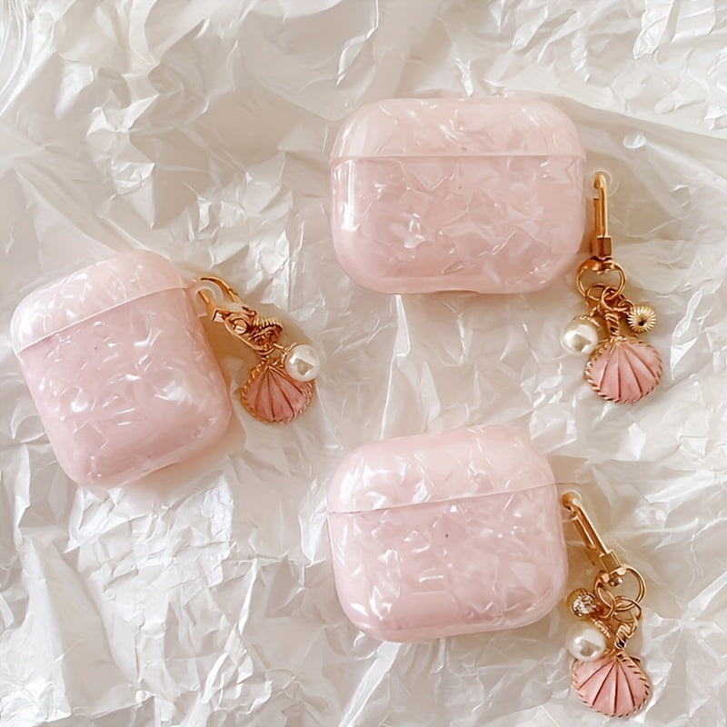Coque Motif Coquillage Rose – Avec Pendentif Coquillage, Coque Protectrice Durable pour AirPods Pro 2, AirPods 1/2 et AirPods 3