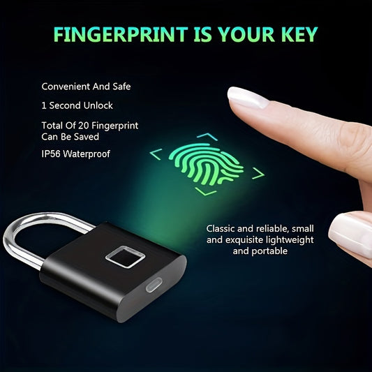 Cadenas Intelligent Compact à Empreinte Digitale – Étanche, Sans Clé, Rechargeable USB, Aluminium Léger – Idéal pour Bagages, Valises et Sacs à Dos