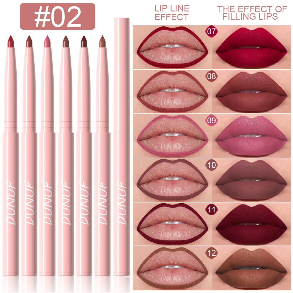 Set 6 Crayons à Lèvres – Longue Tenue, Waterproof, Anti-Transpiration, Couleur Intense et Non Décolorante, Maquillage Lèvres Facile à Appliquer