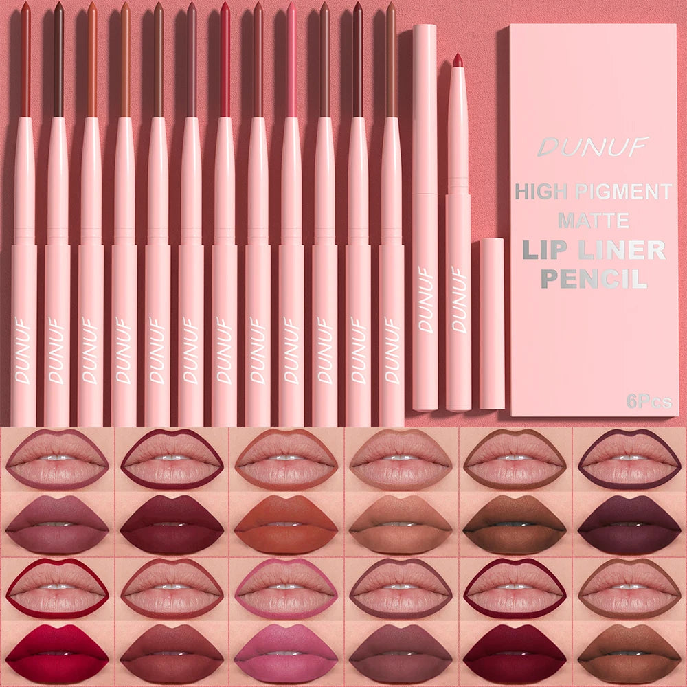 Set 6 Crayons à Lèvres – Longue Tenue, Waterproof, Anti-Transpiration, Couleur Intense et Non Décolorante, Maquillage Lèvres Facile à Appliquer