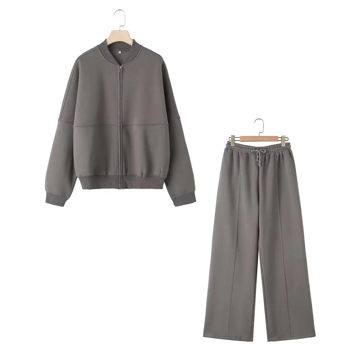 Ensemble Femme Automne HH – Veste Bomber Zippée + Pantalon Large Taille Haute à Lacets 🍂✨