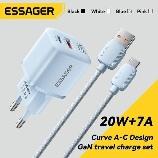 Chargeur USB-C Essager 20W GaN – Charge Rapide PD & QC 3.0 pour iPhone 14/13/12/11, iPad, Pro Max et Mini