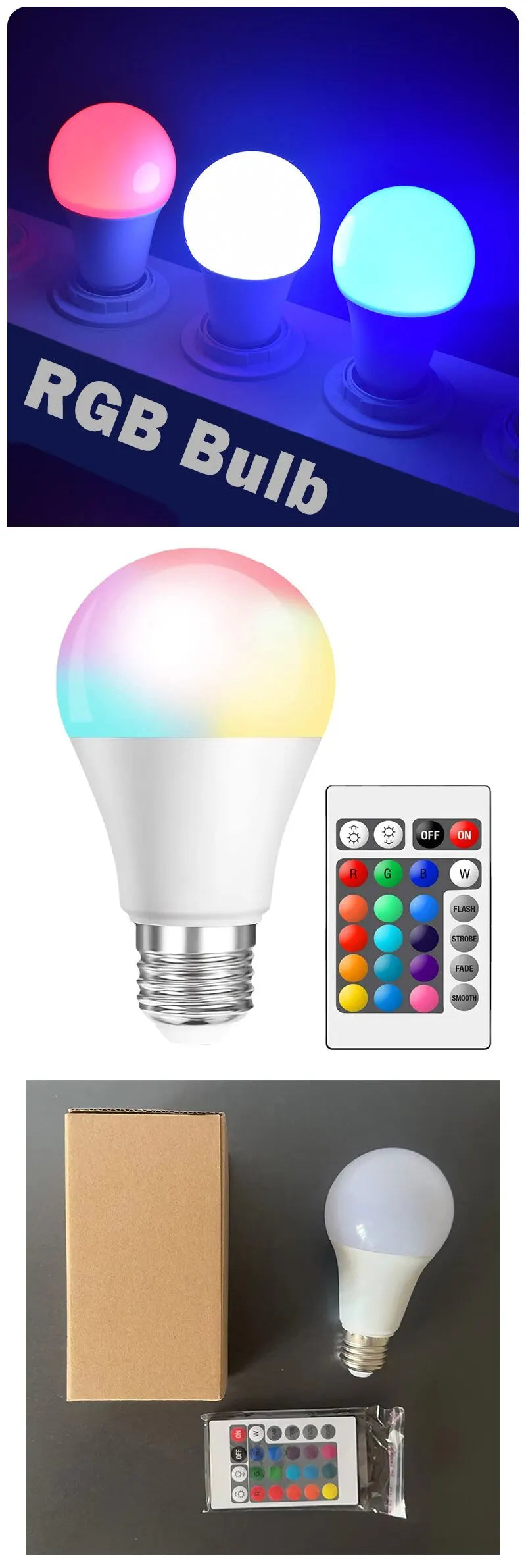 Ampoule LED RGB 16 Couleurs E27 – Multicolore Dimmable 220V avec Télécommande 24 Touches, Lampe Intelligente pour Ambiance et Éclairage Domestique