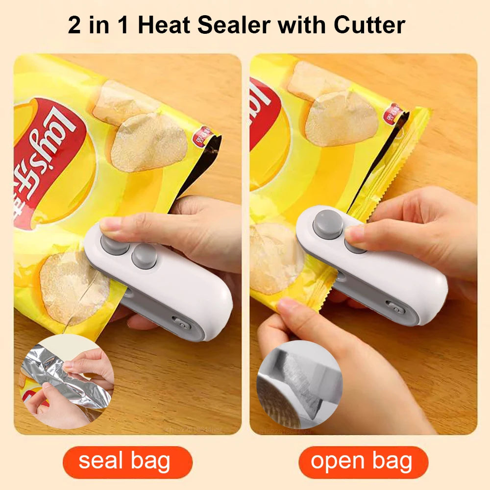Mini Scelleuse de Sacs Portable – Appareil à Main Rechargeable 2-en-1, Scelle et Coupe Sacs Plastique pour Snacks et Aliments