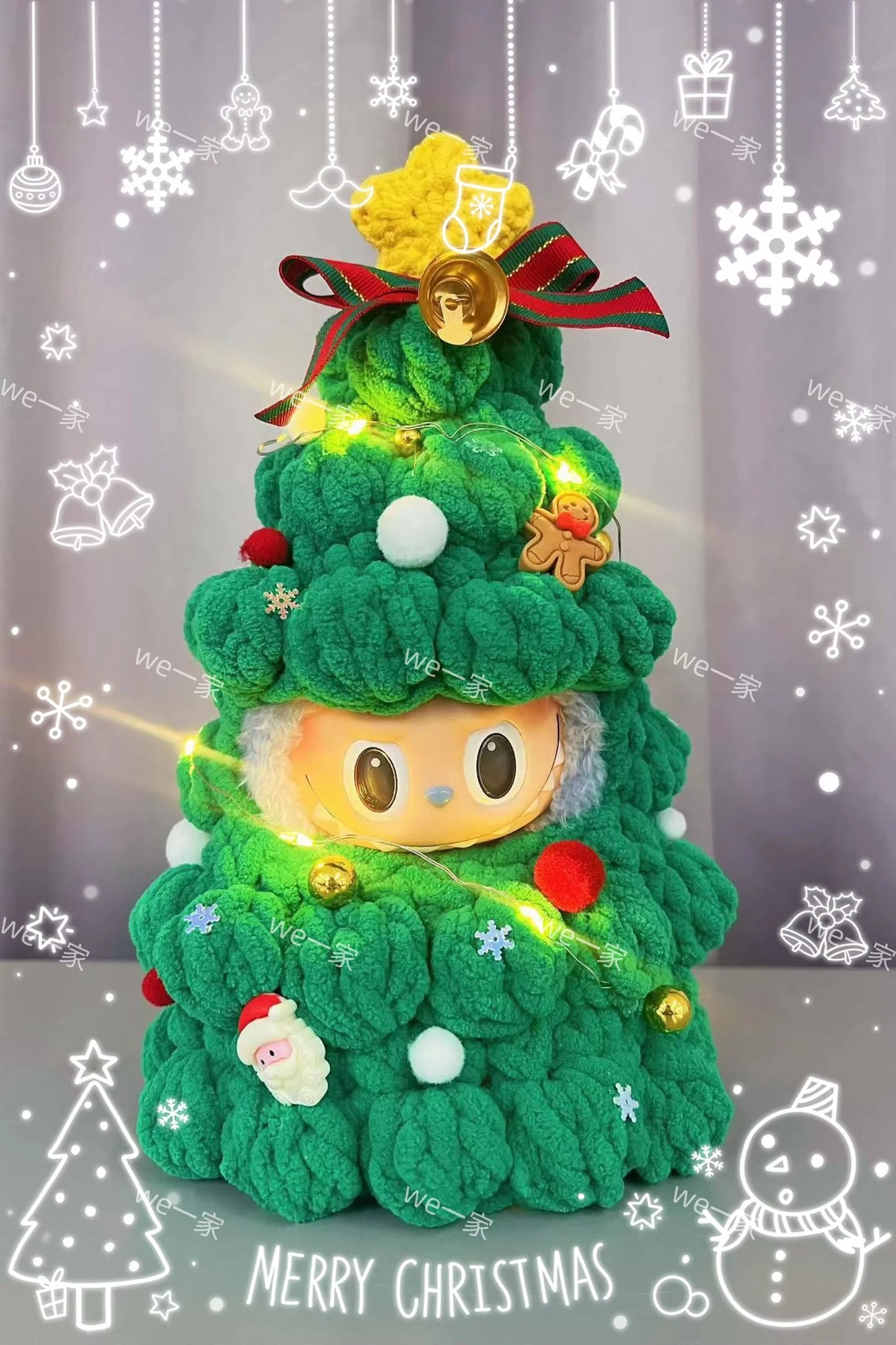 Labubu Édition Limitée Noël – Tenue Sapin de Noël pour Poupée, Cadeau Mignon (Vêtements Seulement, Poupée Non Incluse)